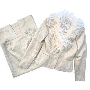 Victor Costa Two-Piece Gold Paisley Print Maxi Skirt Suit Feathers NWT‎ VINTAGE